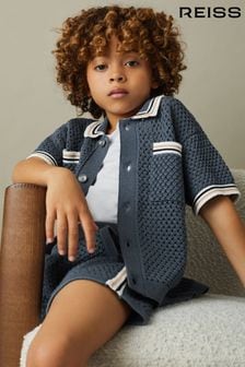 Reiss Airforce Blue Coulson Junior Crochet Contrast Trim Shirt (990484) | 352 SAR