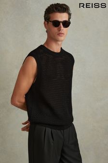 Reiss Black Dandy Cotton Blend Crochet Vest (990499) | $268