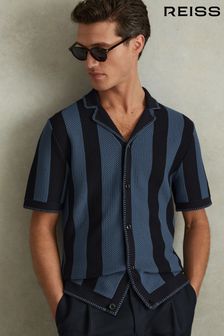 Reiss Navy/Blue Naxos Knitted Cuban Collar Shirt (990536) | 1,014 QAR