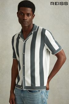 Reiss Argento/Optic White Naxos Knitted Cuban Collar Shirt (990561) | 1,014 QAR