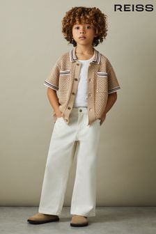 Reiss Soft Taupe Coulson Senior Crochet Contrast Trim Shirt (990597) | AED360