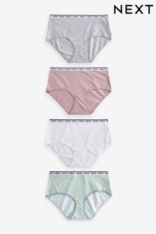 White/Grey/Pink/Light Green Midi Cotton Rich Logo Knickers 4 Pack (990627) | $22