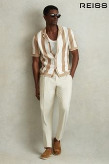 Reiss Stone/Optic White Naxos Knitted Cuban Collar Shirt (990635) | kr2,515