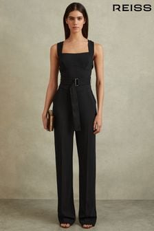 Reiss Black Kim Cross Back Belted Jumpsuit (990928) | AED1,930