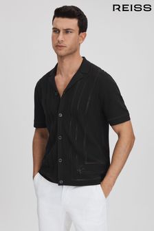 Reiss Black Heartwood Embroidered Cuban Collar Shirt (990970) | kr2,697