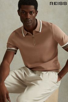 Warmes Taupe - Reiss Chelsea Polo-Shirt mit halbem Reißverschluss (991013) | 184 €