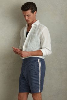 Reiss Airforce Blue Creek Cotton Blend Crochet Drawstring Shorts (991072) | 979 SAR