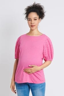 JoJo Maman Bébé Pink Broderie Sleeve Maternity T-Shirt (991174) | OMR13