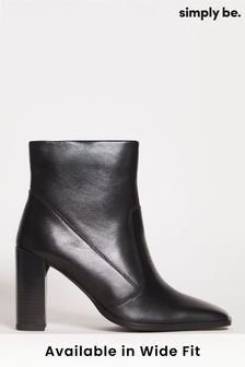 Simply Be Wide Fit Block Heel Square Toe Black Ankle Boots (9911H2) | €43.50