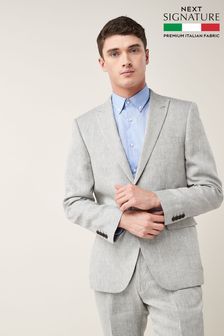 Grey Tailored Fit Signature Nova Fides 100% Linen Suit: Jacket (991213) | $185