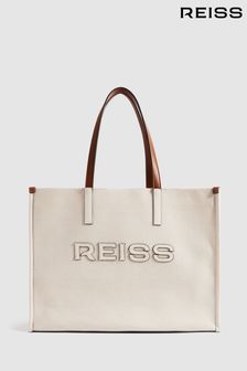 Reiss Natural Lola Woven Logo Tote Bag (991417) | $156