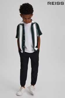 Reiss Green/White Alton Junior Ribbed Cuban Collar Shirt (991439) | SGD 83