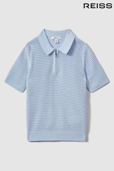 Soft Blue - Reiss Burnham Textured Half-zip Polo T-shirt (991509) | kr810