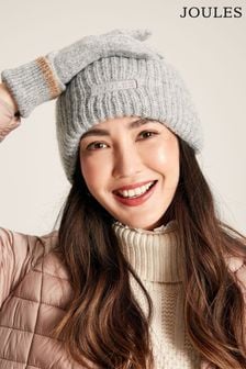 Grey Marl - Joules Eloise Oversized Knitted Beanie Hat (991565) | kr370