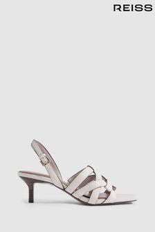 Reiss White Nina Leather Strappy Kitten Heels (991586) | $373