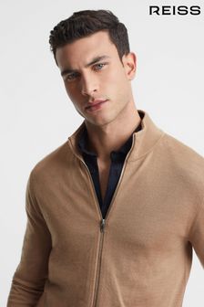 Reiss Camel Hampshire Merino Wool Funnel-Neck Jacket (991622) | SGD 325