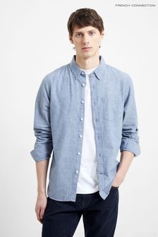 French Connection Blue Relaxed Chambray Short Sleeve Shirt