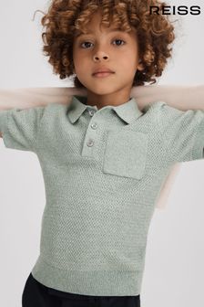 Reiss Sage Melange Demetri Senior Textured Cotton Polo Shirt (991783) | 309 QAR