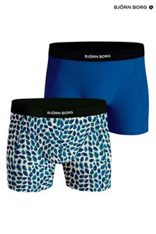 Bjorn Borg Blue/Patterned Premium Cotton Stretch Boxer 2 Pack