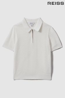 Reiss Optic White Burnham Teen Textured Half-Zip Polo T-Shirt (991839) | DKK575