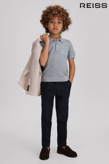 Reiss Blue Melange Demetri Junior Textured Cotton Polo Shirt (991877) | $92