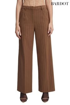 Rjave ravne črtaste hlače s srednje visokim pasom in pin črtami Bardot (992167) | €53