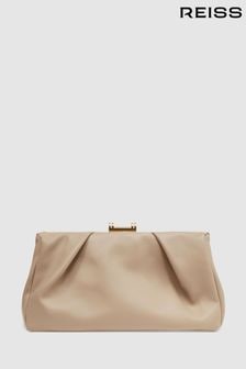 Reiss Taupe Madison Leather Clutch Bag (992245) | kr2,880