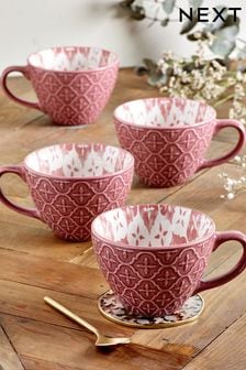 Set of 4 Pink Palermo Patterned Mugs