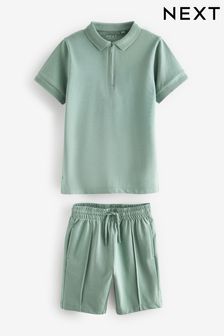 Mineral Green Zip Neck Polo Shirt And Shorts Set (3-16yrs) (992662) | €22 - €34