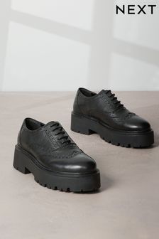 Black Signature Leather Chunky Brogue Lace Up Shoes (992982) | ￥10,590