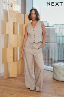 Mink Brown Rochelle Humes Striped Linen Super Wide Leg Trousers (993361) | SGD 56