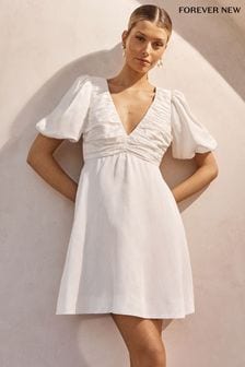 Forever New White Raffy V Neck Mini Dress contains Linen (993449) | €137