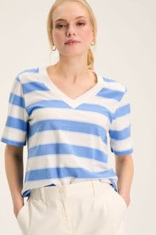 Joules Darcey Blue Stripe V-Neck T-Shirt (993483) | €36