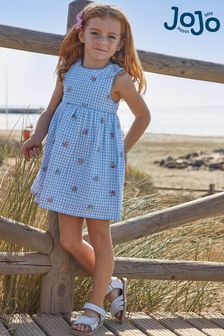 JoJo Maman Bébé Blue Gingham Floral Embroidered Dress (993747) | $43