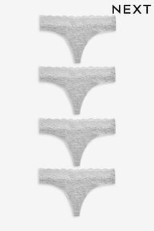 Grau meliert - Slips aus Baumwollmischung mit Spitzenbesatz im 4er-Pack (993888) | 18 €