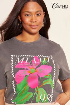Curves Like These Grey Miami Short Sleeve Graphic T-Shirt (994540) | KRW47,000
