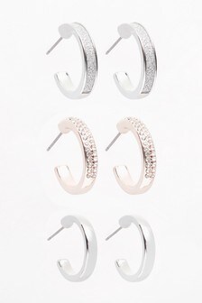 Lot de trois créoles scintillantes en différents métaux