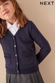 Navy Blue Cotton Rich Frill Pocket Jersey School Cardigan (3-16yrs) (995231) | INR 992 - INR 1,544