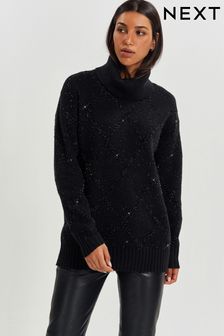 Črna - Svetleč pulover z zavihanim ovratnikom Arglye (995634) | €19