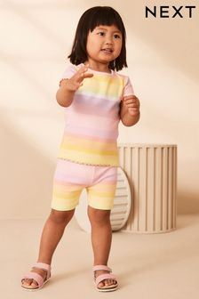 Rainbow Ribbed Short Sleeve T-Shirt and Cycle Shorts Set (3mths-7yrs) (996303) | 35 QAR - 54 QAR