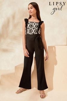 Lipsy Black/White Crochet Jersey Jumpsuit (5-16yrs) (996659) | $54 - $69