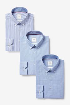Blue Stripe and Check Slim Fit Single Cuff Shirts 3 Pack (997250) | DKK430