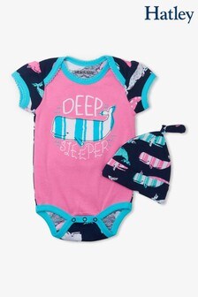 Hatley Pink Nautical Whales Bodysuit With Hat (997414) | HRK 152