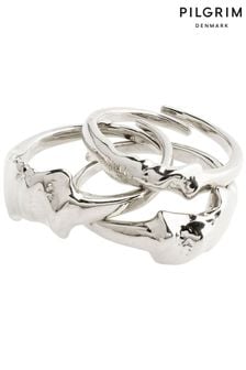 PILGRIM Silver Tone Anne Recycled Adjustable Ring 3-In-1 Set (997433) | €47