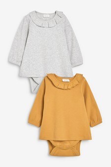Yellow Ochre 2 Pack Frill Collared Baby Bodysuits (998094) | 13 € - 14 €