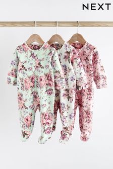 Floral - Baby Two Way Zip Sleespuits 3 Pack (0-2yrs) (998159) | DKK205 - DKK230