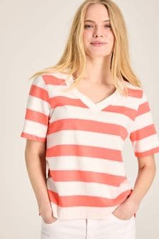 Joules Darcey Pink stripe V-Neck T-Shirt (998343) | AED138