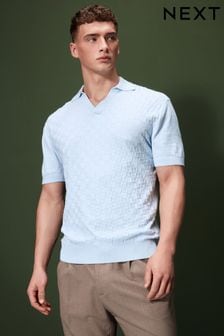 Light Blue Knitted Textured Trophy Polo (998571) | OMR9