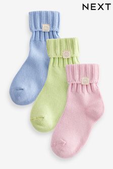 وردي وأزرق وأخضر - Cotton Rich Roll Top Ankle Socks 3 Pack (998653) | ر.ق40 - 49 ر.ق