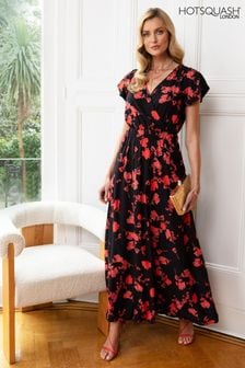 HotSquash - Lange zwarte chiffon jurk met omslagtop (999000) | €174